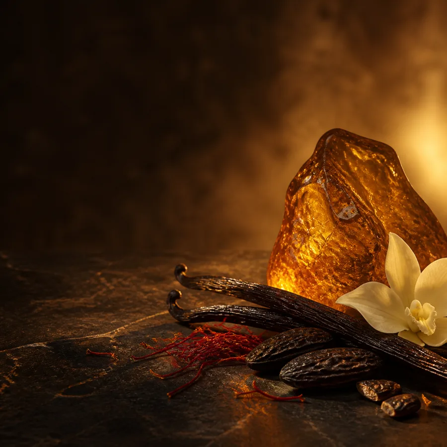 Amber vanilla saffron and tonka fragrance notes