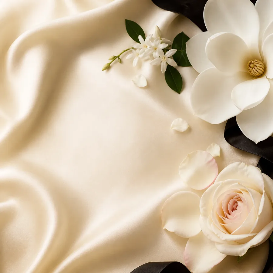 White flowers and silk for floral fragrance collection