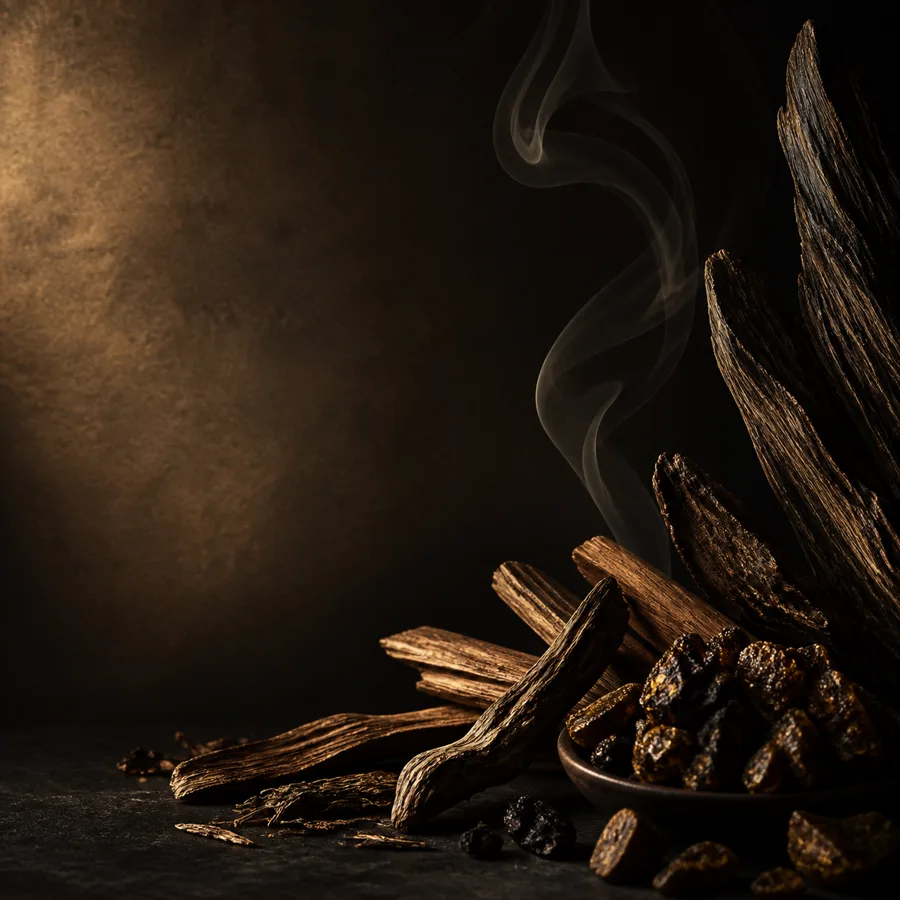 Oud wood and resin for woody fragrance collection