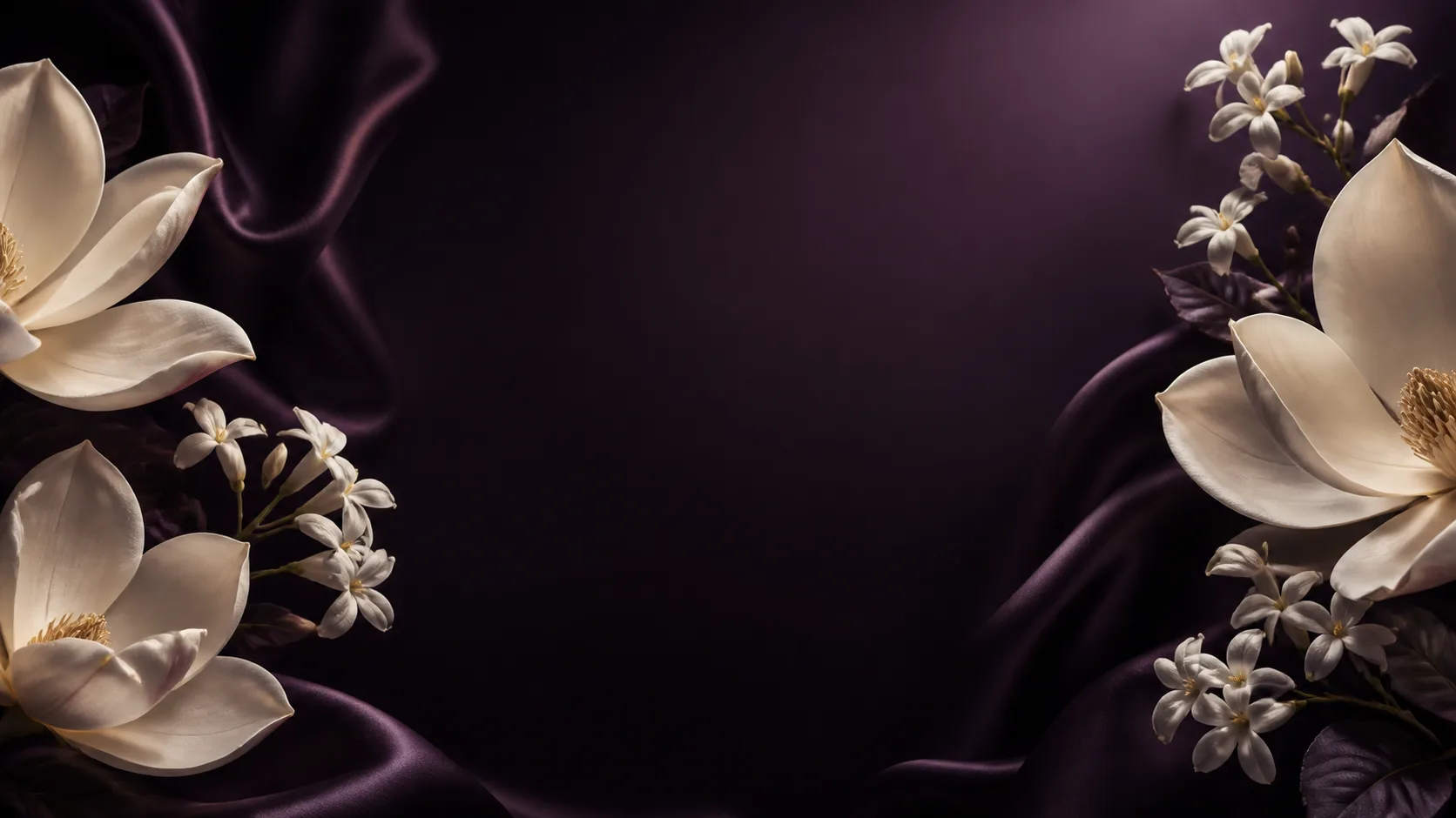White flowers on deep plum silk fragrance atmosphere