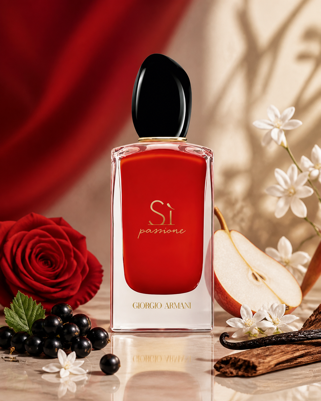 GIORGIO ARMANI SI PASSIONE EDP 100ml fragrance bottle in a scent-inspired setting