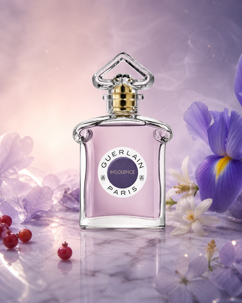 GUERLAIN INSOLENCE EDP 75ml fragrance bottle in a scent-inspired setting