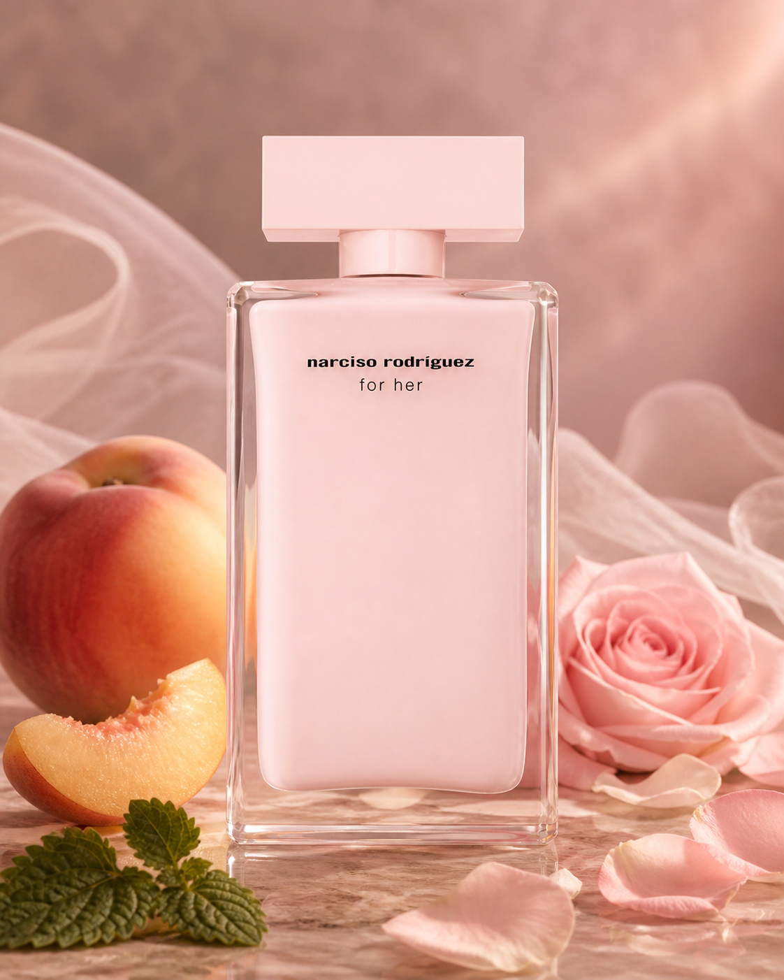 NARCISO RODRIGUEZ FOR HER EDP 100ml fragrance bottle in a scent-inspired setting