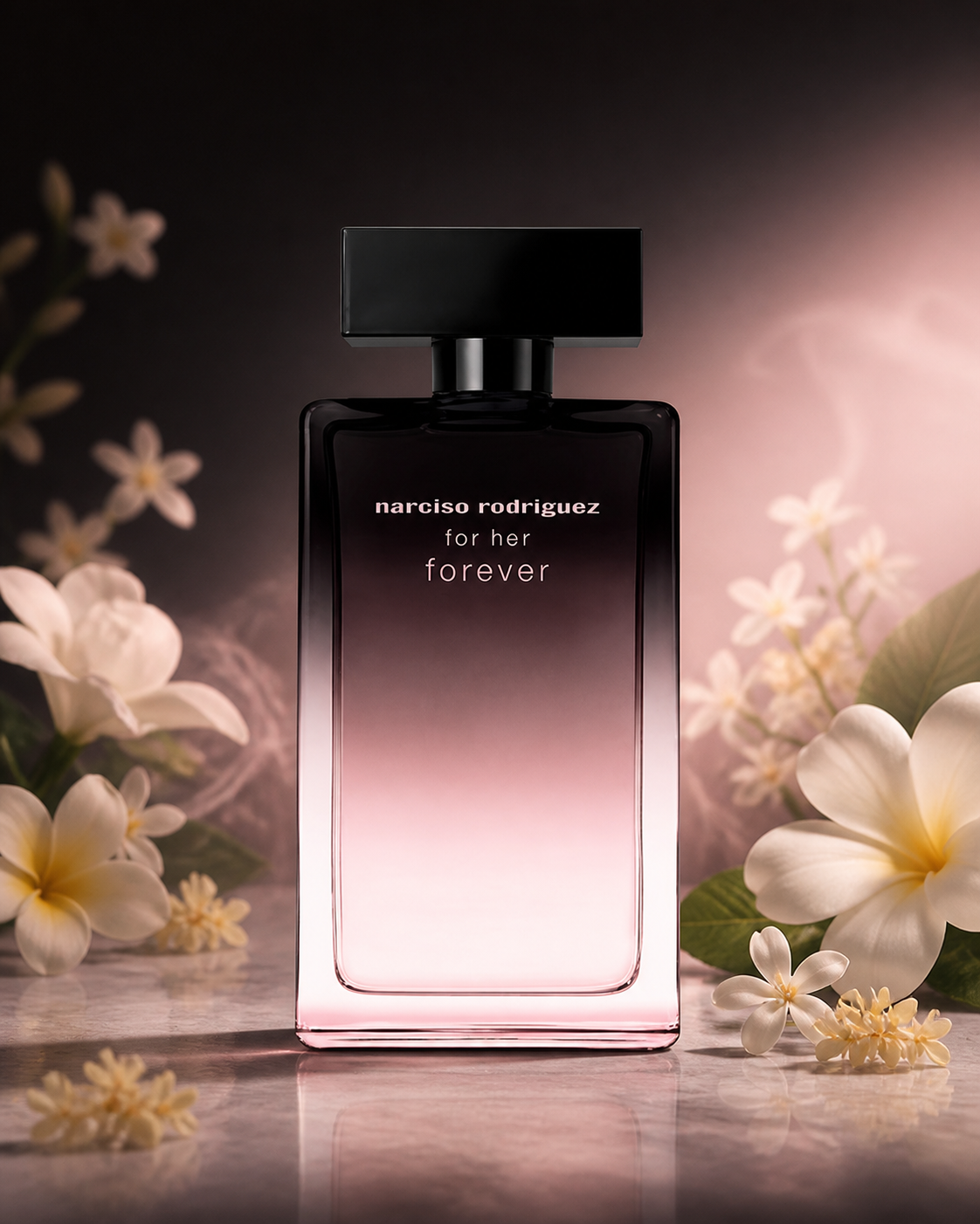 NARCISO RODRIGUEZ FOR HER FOREVER EDP 100ml fragrance bottle in a scent-inspired setting