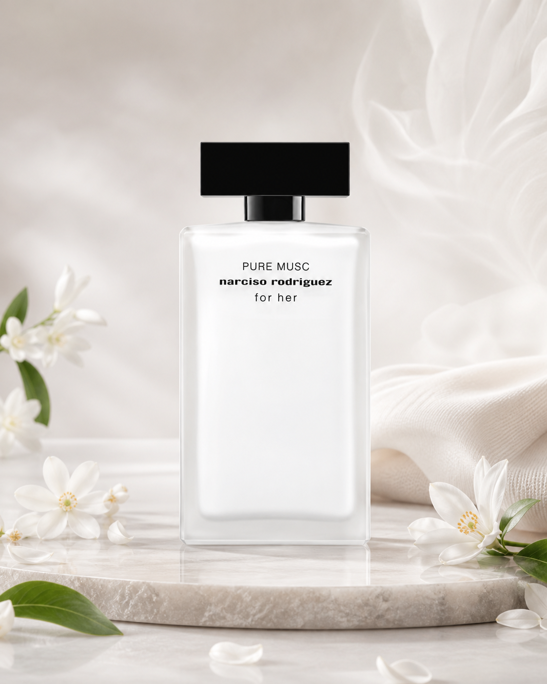 NARCISO RODRIGUEZ PURE MUSC FOR HER EDP 100ml fragrance bottle in a scent-inspired setting