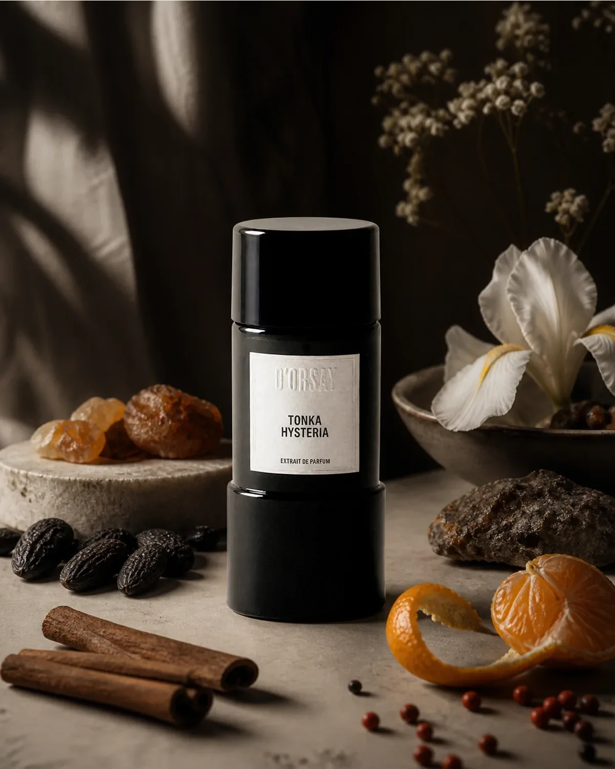 D’ORSAY TONKA HYSTERIA EXTRAIT DE PARFUM 90ml — optimized scent portrait D’ORSAY TONKA HYSTERIA EXTRAIT DE PARFUM 90ml fragrance bottle in a scent-inspired setting