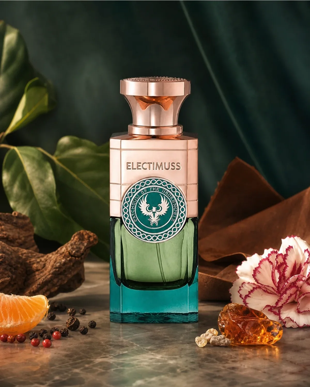 ELECTIMUSS PATCHOULI OF THE UNDERWORLD PURE PARFUM 100ml fragrance bottle in a scent-inspired setting