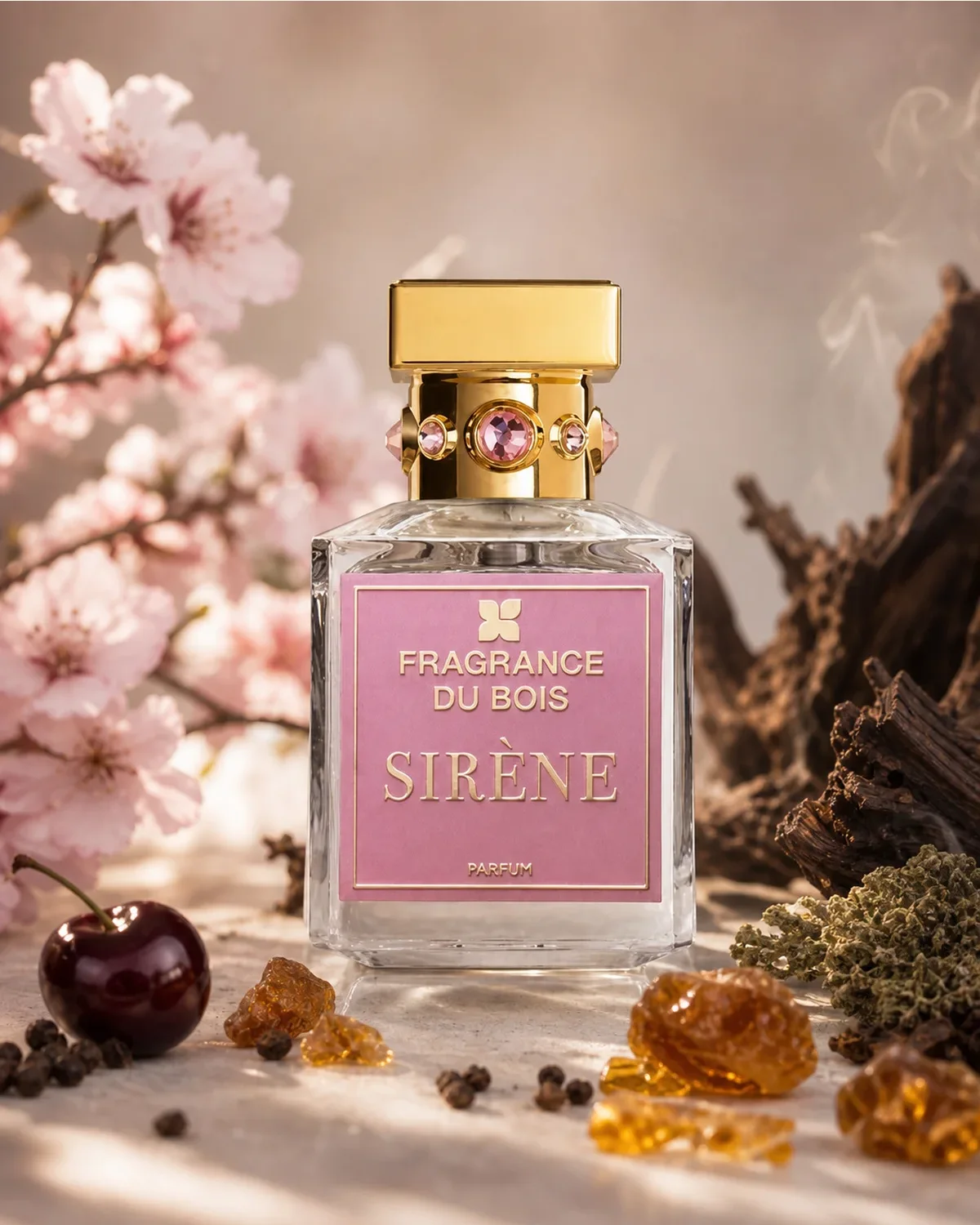 FRAGRANCE DU BOIS SIRENE PARFUM 75ml fragrance bottle in a scent-inspired setting