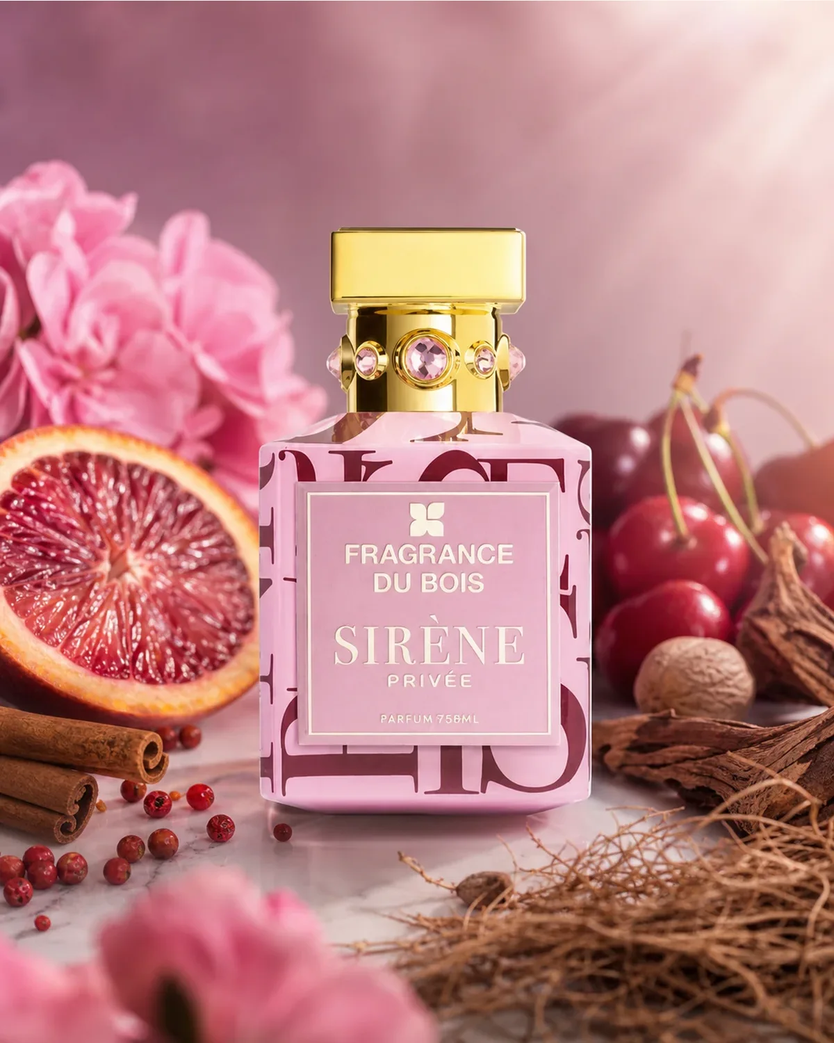 FRAGRANCE DU BOIS SIRENE PRIVEE PARFUM 75ml fragrance bottle in a scent-inspired setting