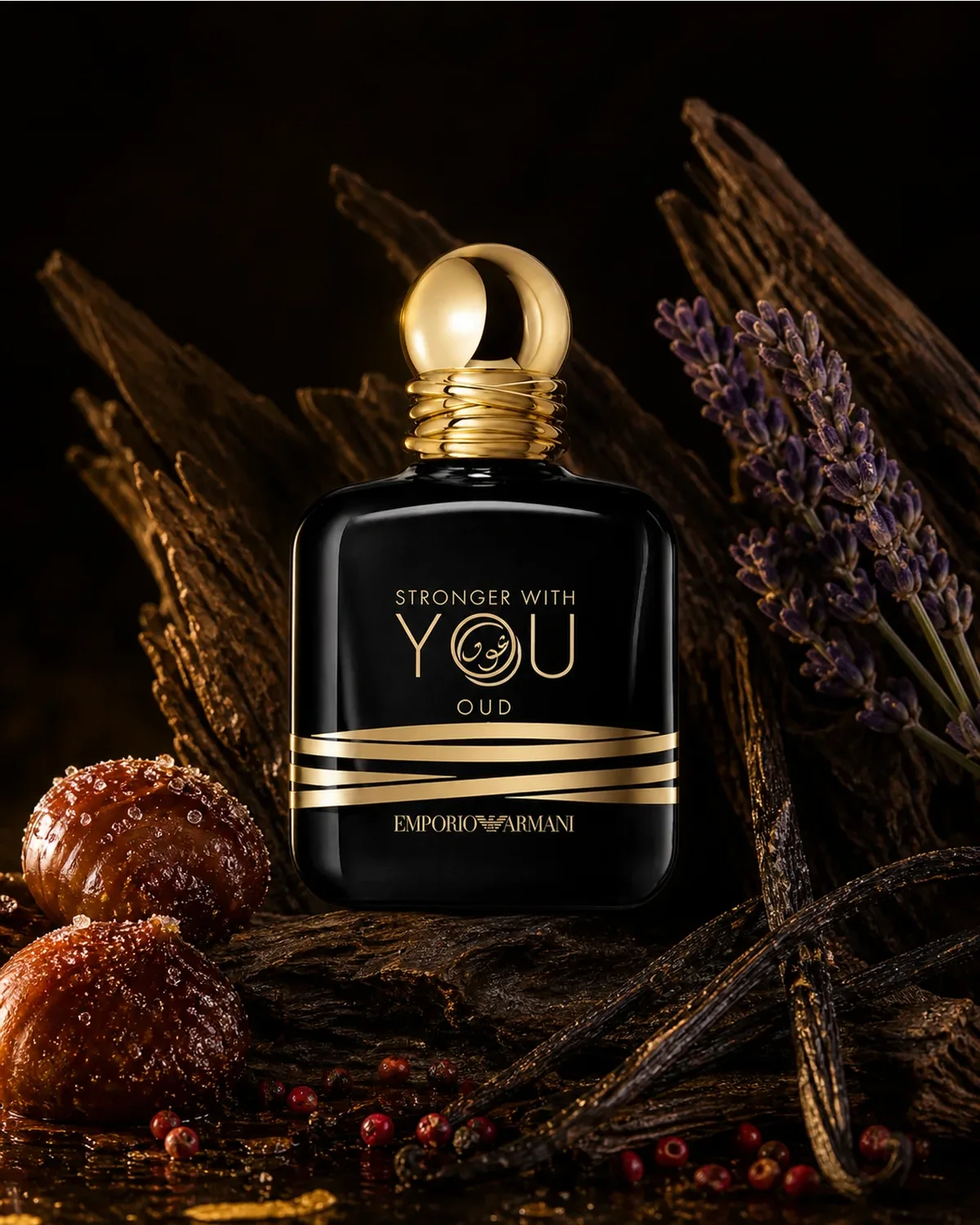 GIORGIO ARMANI STRONGER WITH YOU OUD EDP 100ml fragrance bottle in a scent-inspired setting