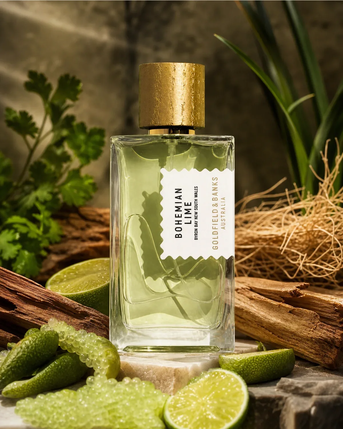 GOLDFIELD & BANKS BOHEMIAN LIME EDP 100ml fragrance bottle in a scent-inspired setting