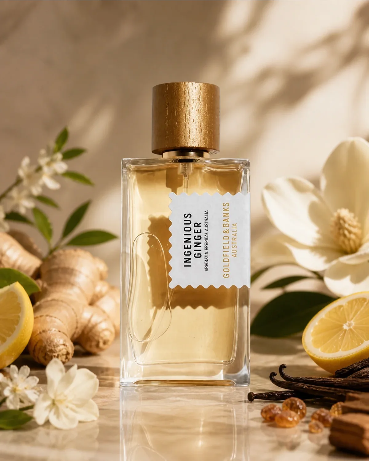 GOLDFIELD & BANKS INGENIOUS GINGER EDP 100ml fragrance bottle in a scent-inspired setting