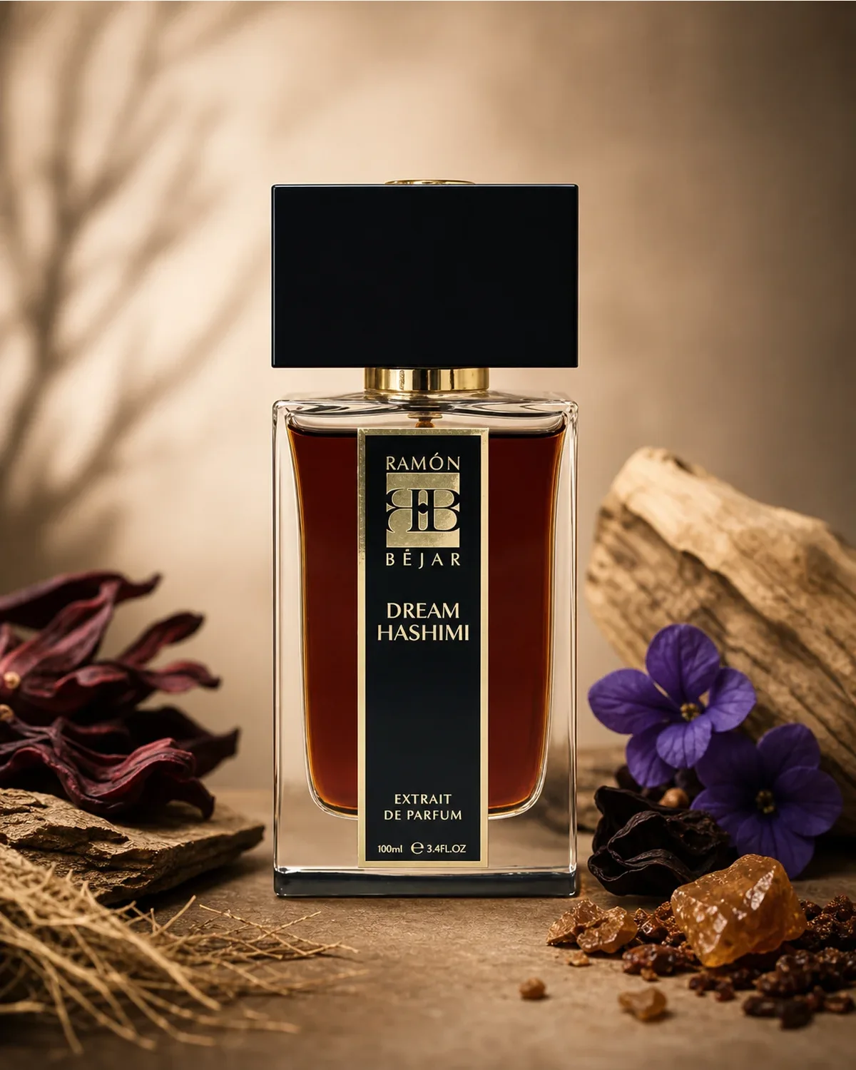 RAMON BEJAR DREAM HASHIMI EXTRAIT DE PARFUM 100ml fragrance bottle in a scent-inspired setting