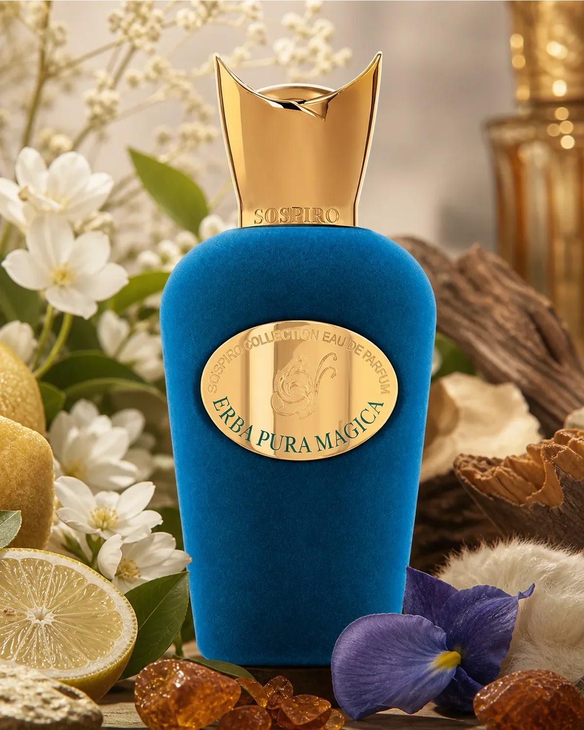 SOSPIRO ERBA PURA MAGICA EDP 100ml fragrance bottle in a scent-inspired setting