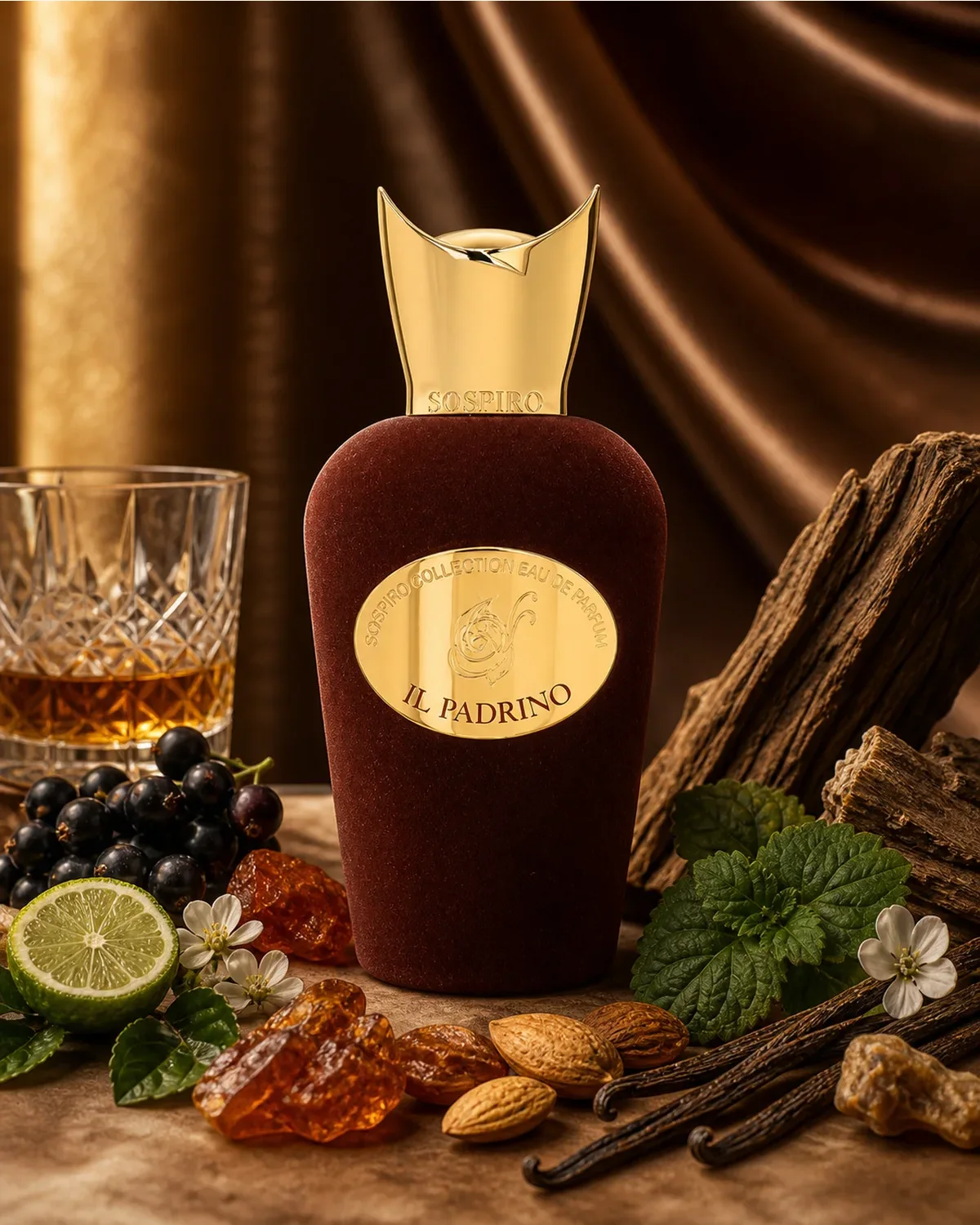 SOSPIRO IL PADRINO EDP 100ml fragrance bottle in a scent-inspired setting