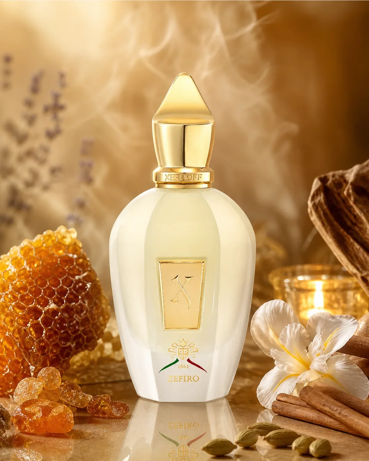 XERJOFF 1861 ZEFIRO EDP 100ml fragrance bottle in a scent-inspired setting
