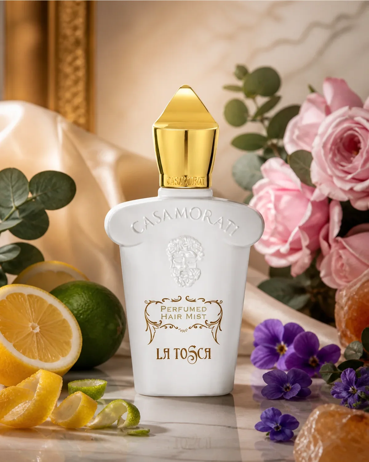 XERJOFF CASAMORATI 1888 LA TOSCA HAIR MIST 30ml fragrance bottle in a scent-inspired setting
