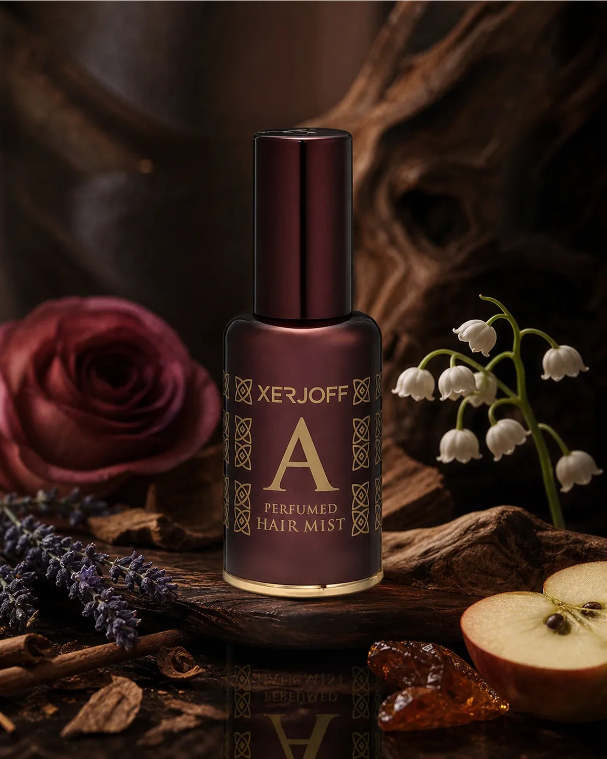 XERJOFF OUD STARS ALEXANDRIA II HAIR MIST 30ml fragrance bottle in a scent-inspired setting