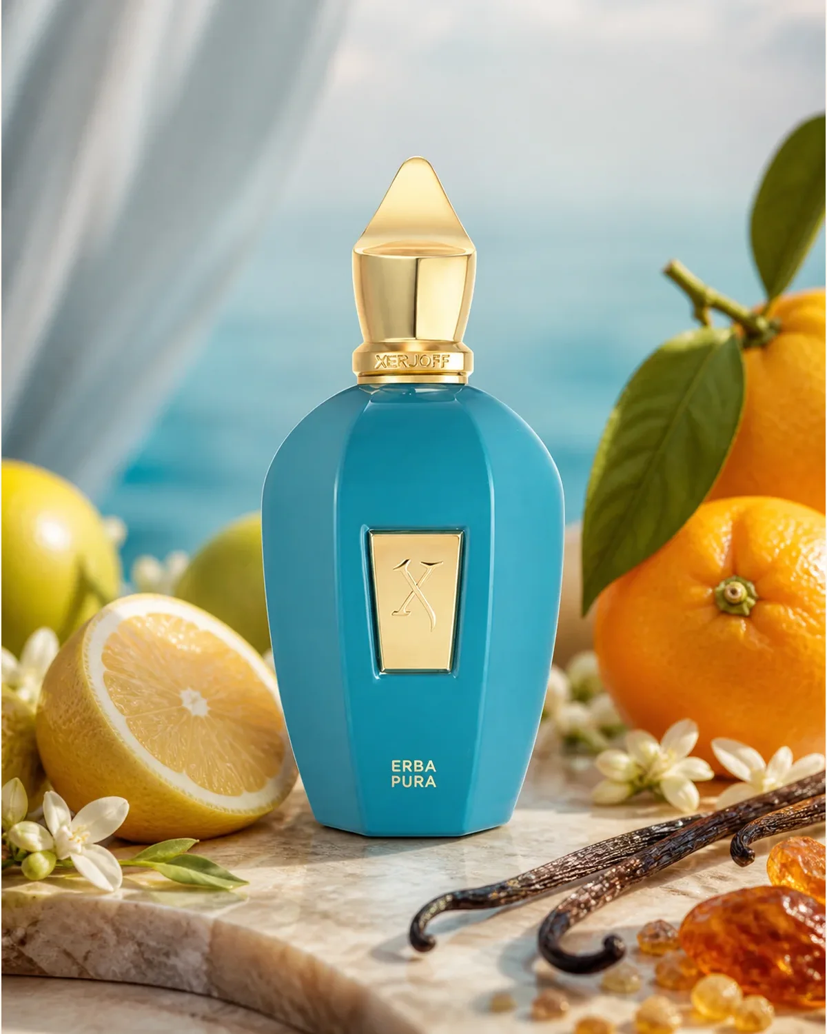 XERJOFF V ERBA PURA EDP 100ml fragrance bottle in a scent-inspired setting