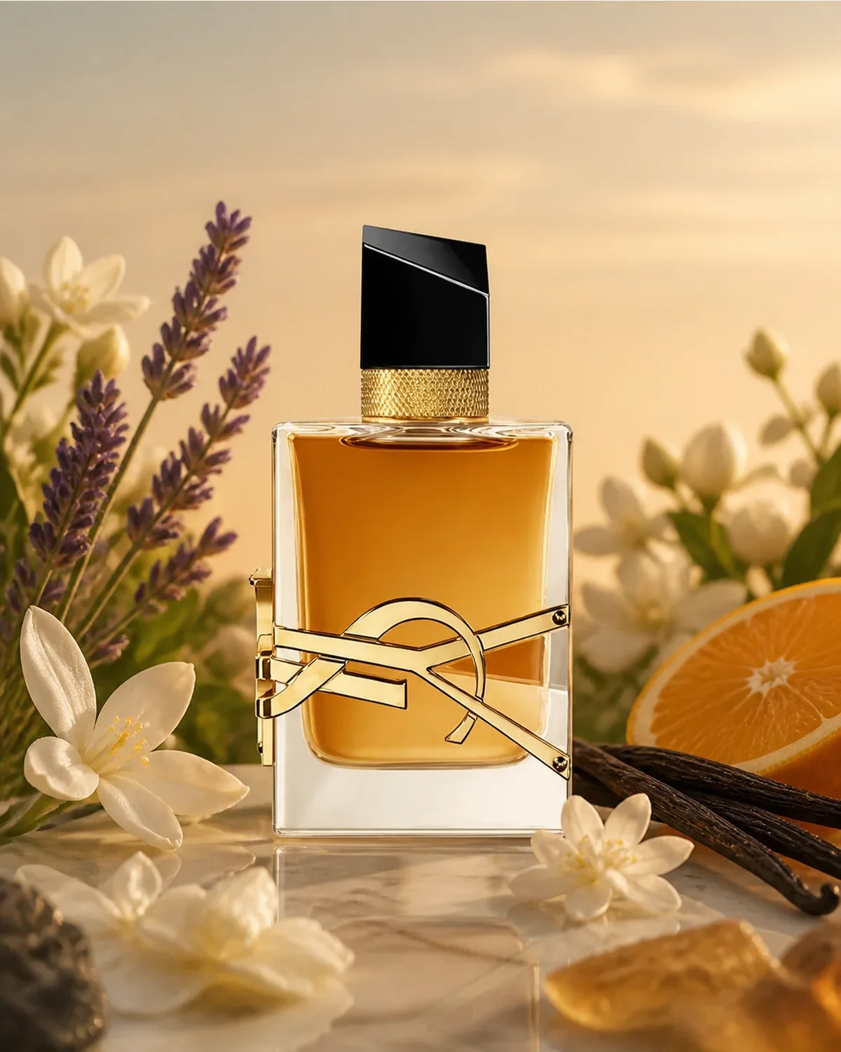 YVES SAINT LAURENT LIBRE INTENSE (L) EDP 50ml fragrance bottle in a scent-inspired setting
