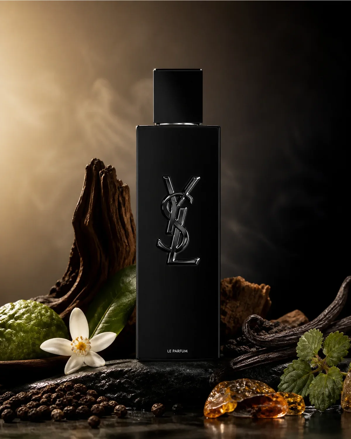 YVES SAINT LAURENT MYSLF (M) LE PARFUM 100ml fragrance bottle in a scent-inspired setting